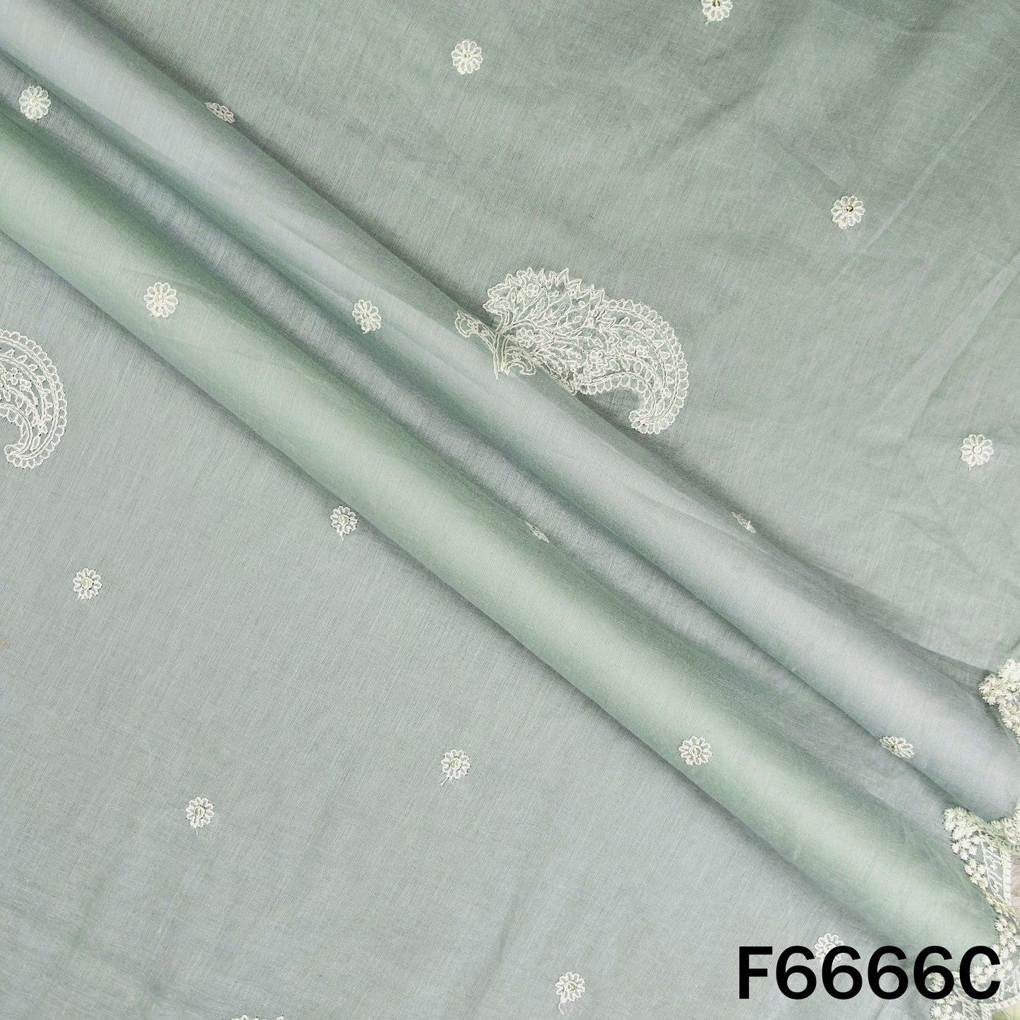 Self Jacqurad Thread Embroidered Cambric Cotton Fabric - F6666
