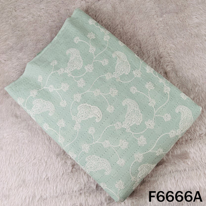 Self Jacqurad Thread Embroidered Cambric Cotton Fabric - F6666