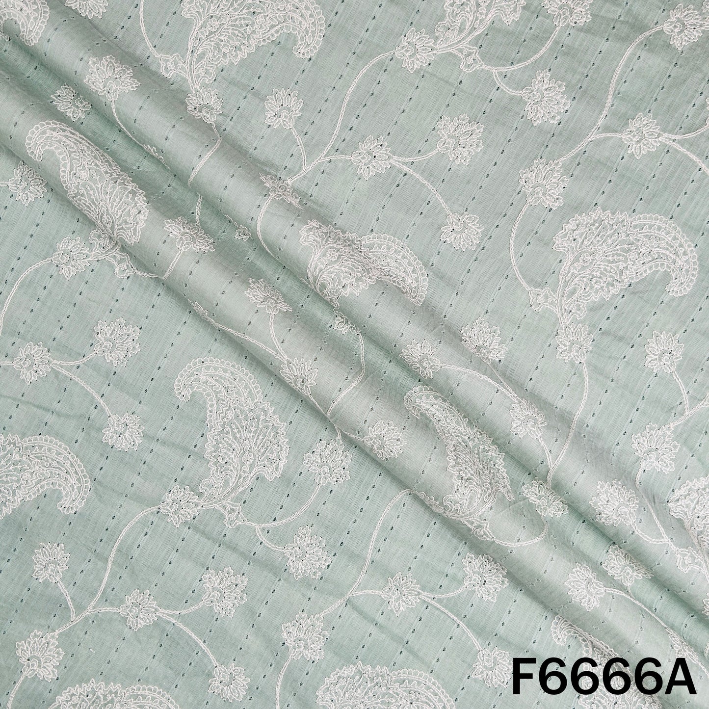Self Jacqurad Thread Embroidered Cambric Cotton Fabric - F6666