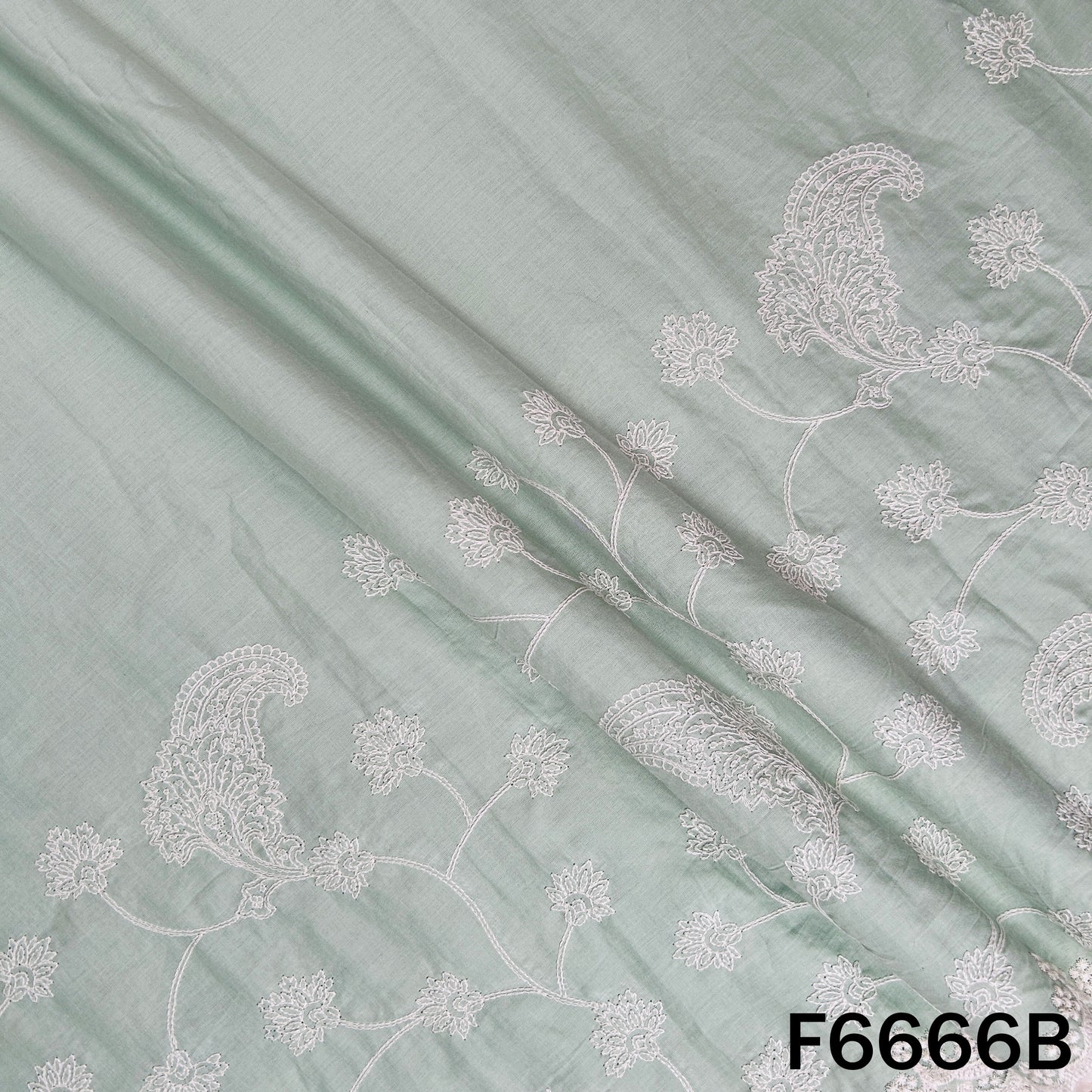 Self Jacqurad Thread Embroidered Cambric Cotton Fabric - F6666