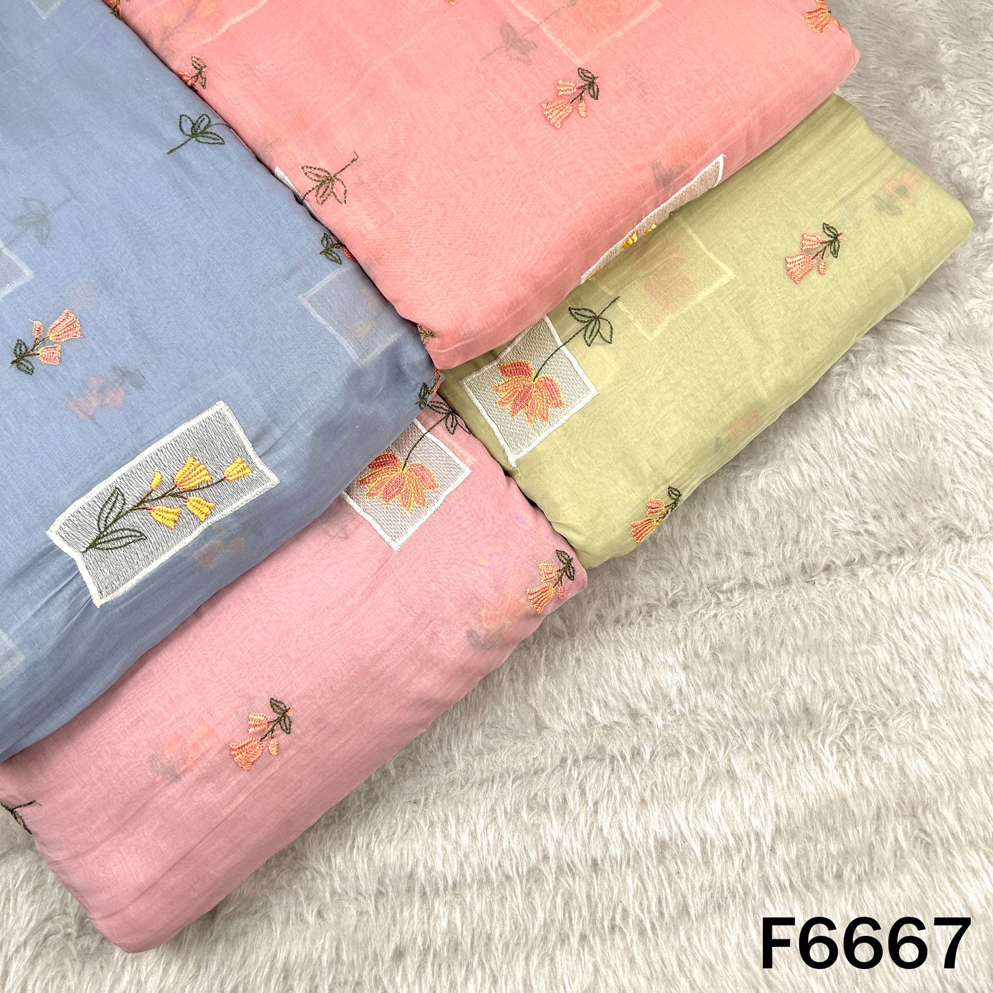 Thread Embroidered Mul Chanderi Fabric - F6667