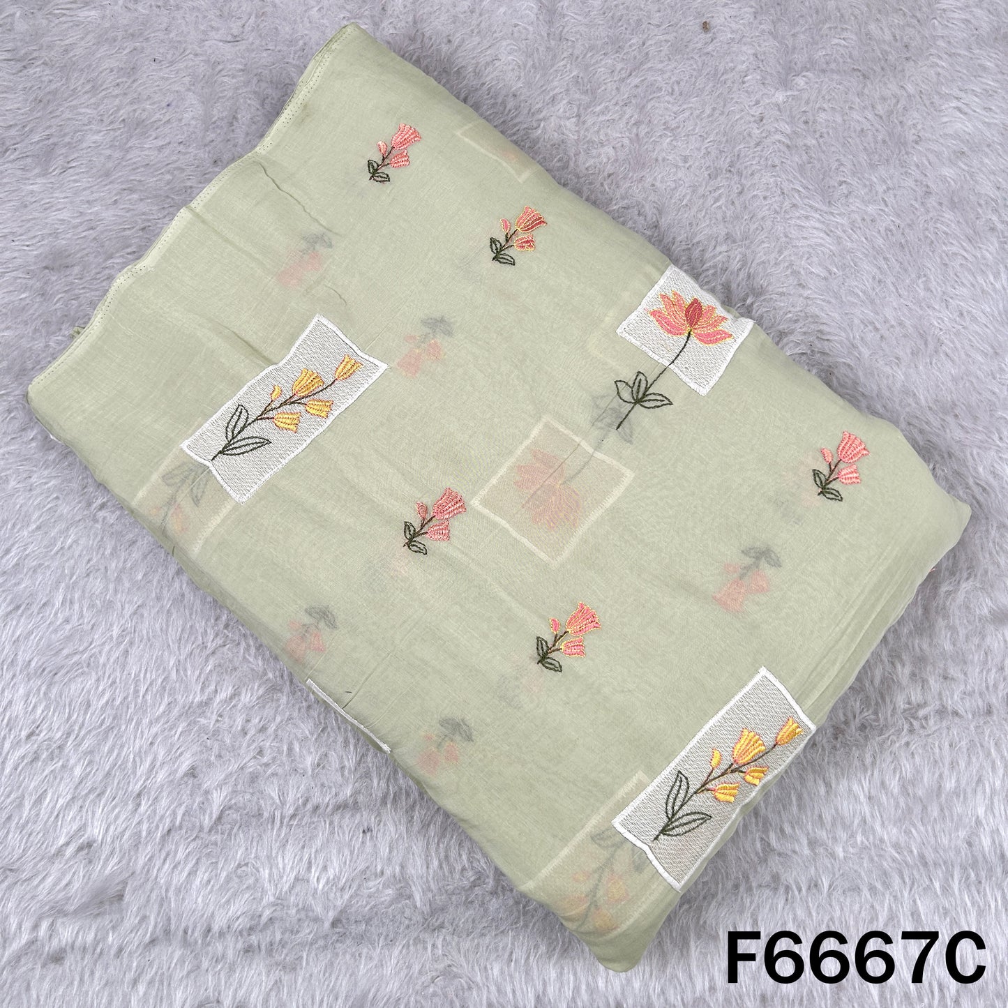 Thread Embroidered Mul Chanderi Fabric - F6667