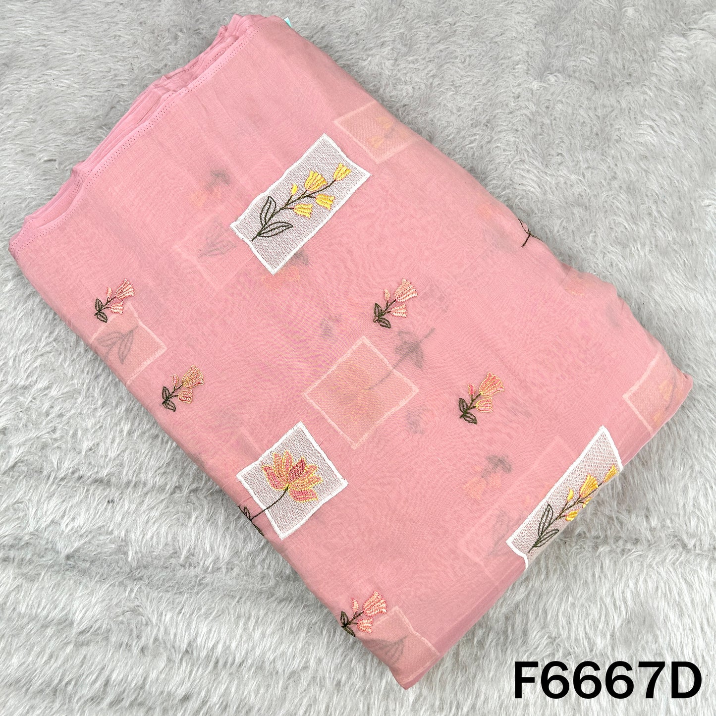 Thread Embroidered Mul Chanderi Fabric - F6667