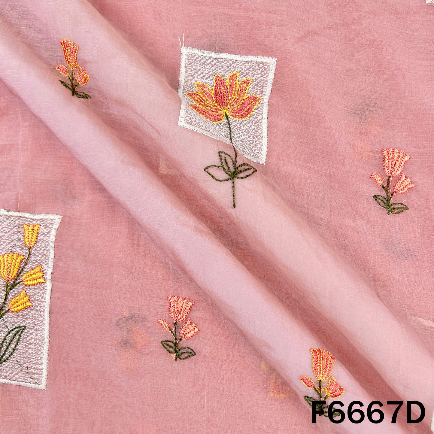 Thread Embroidered Mul Chanderi Fabric - F6667