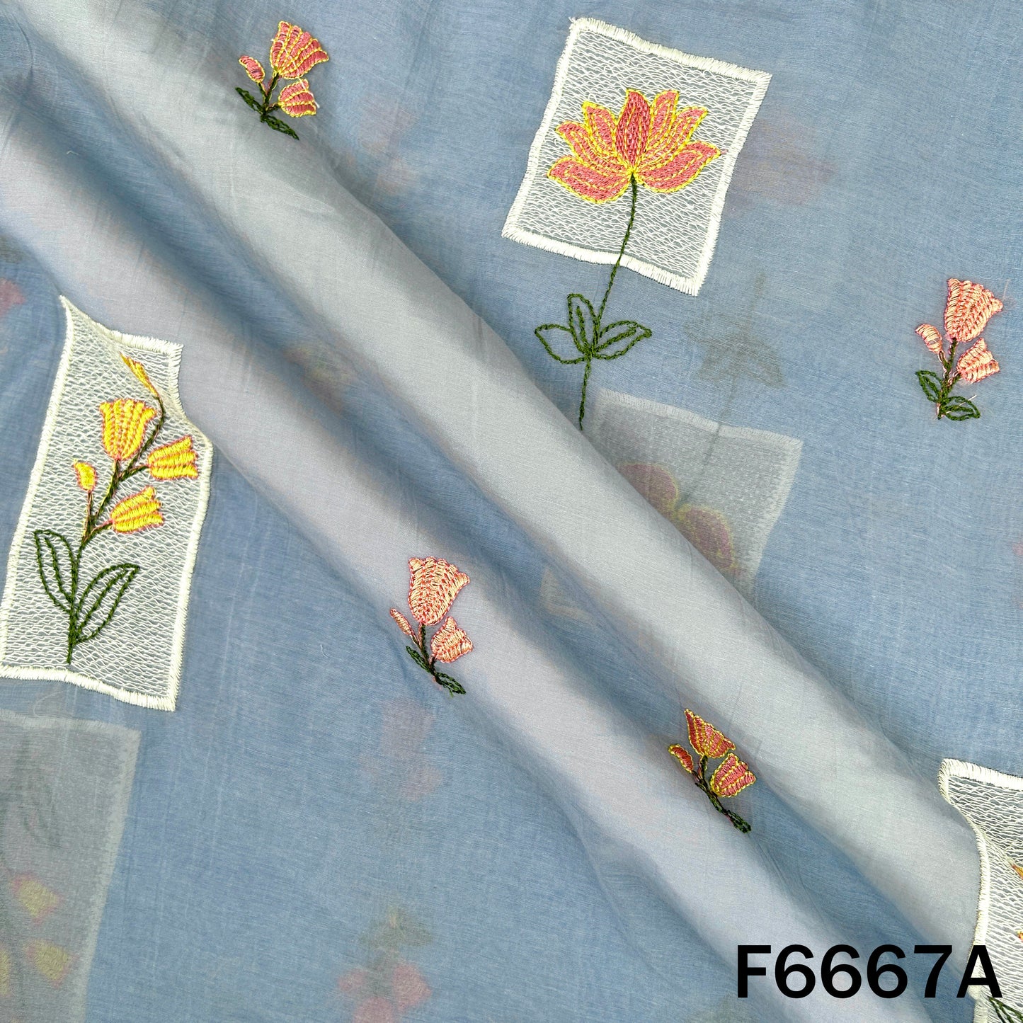 Thread Embroidered Mul Chanderi Fabric - F6667