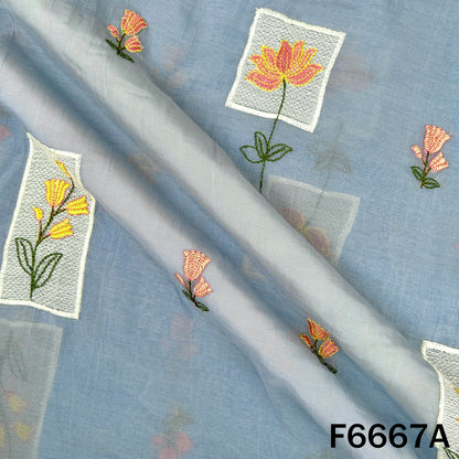 Thread Embroidered Mul Chanderi Fabric - F6667