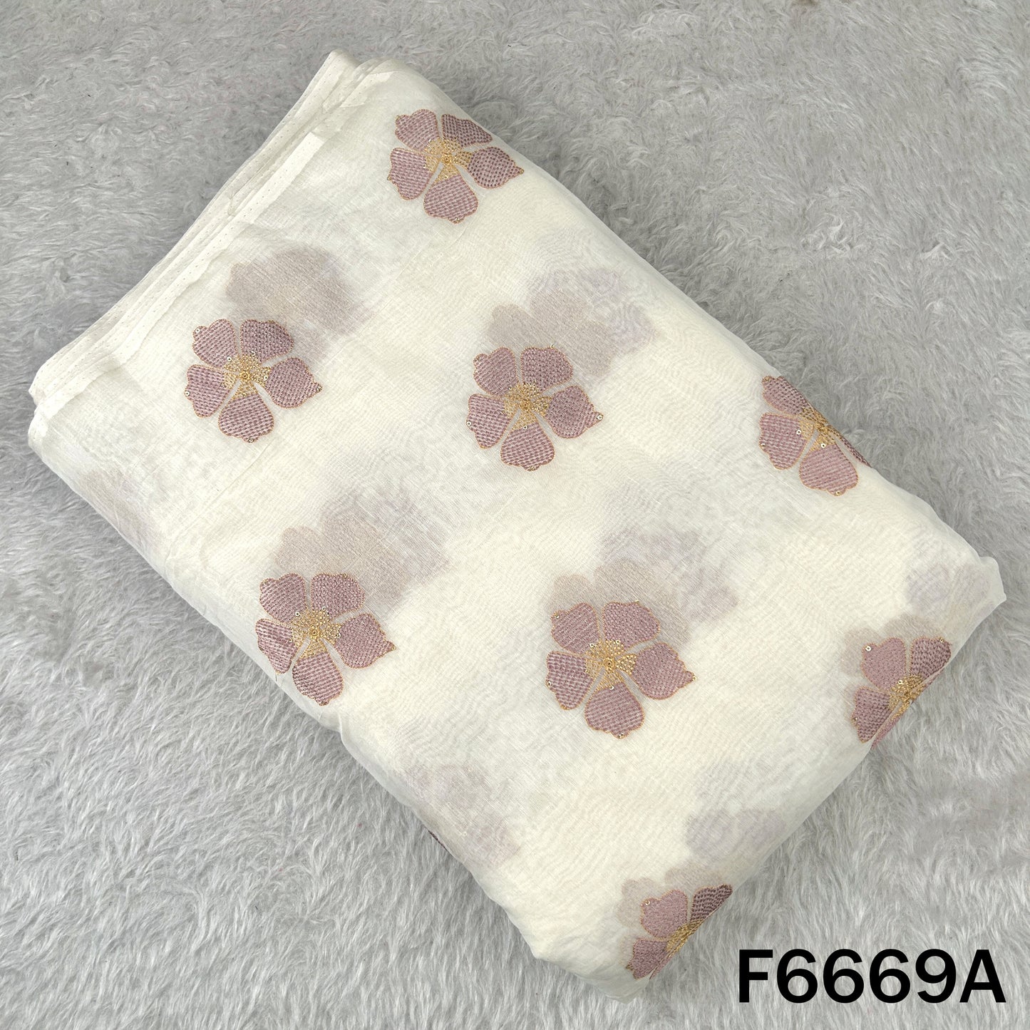 Thread Sequins Embroidered Mul Chanderi Fabric - F6669