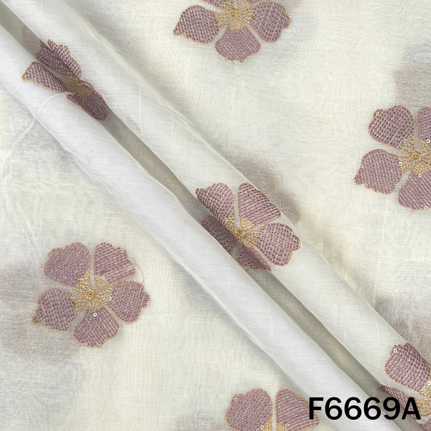 Thread Sequins Embroidered Mul Chanderi Fabric - F6669