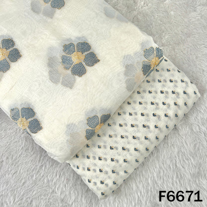 Thread Sequins Embroidered Mul Chanderi Fabric - F6671