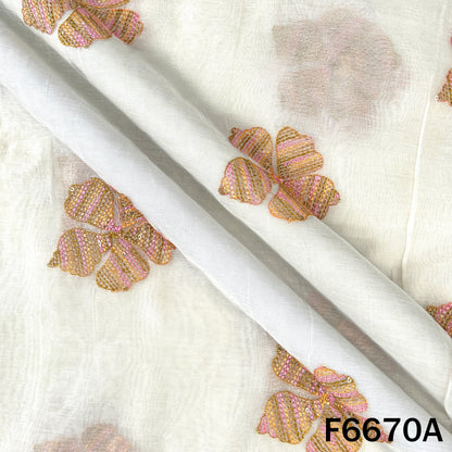 Thread Sequins Embroidered Mul Chanderi Fabric - F6670