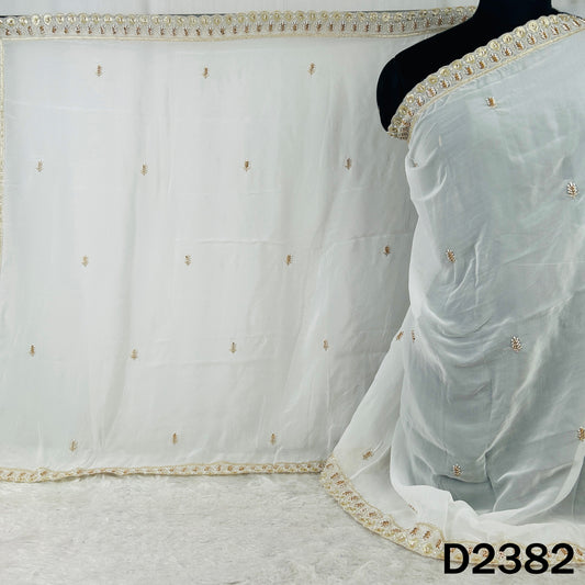 Dyeable Cut Dana Zari Sequins Embroidered Organza Dupatta - D2382