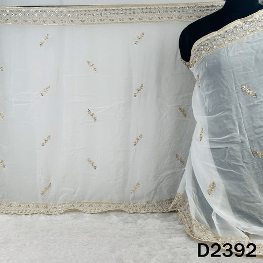 Dyeable Cut Dana Zari Sequins Embroidered Organza Dupatta - D2392