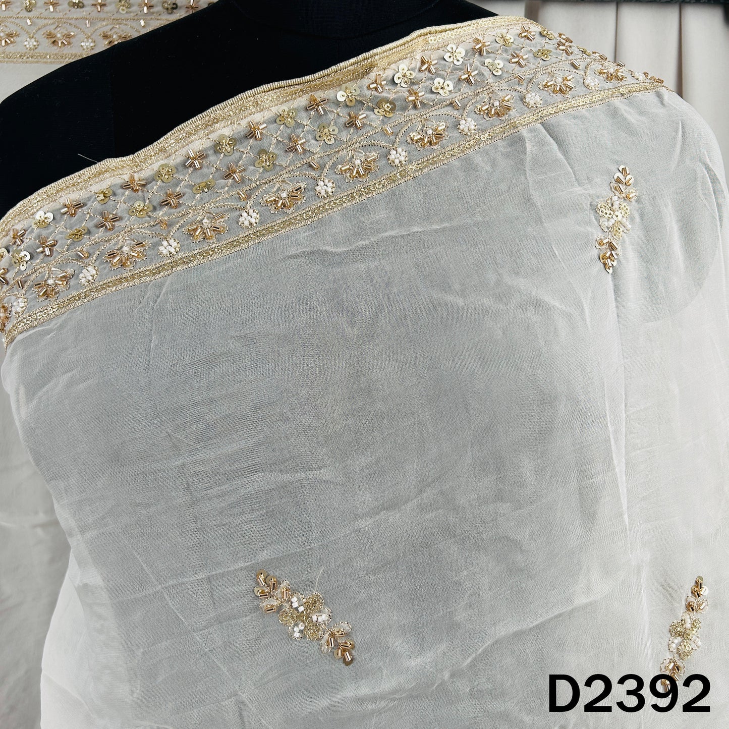 Dyeable Cut Dana Zari Sequins Embroidered Organza Dupatta - D2392