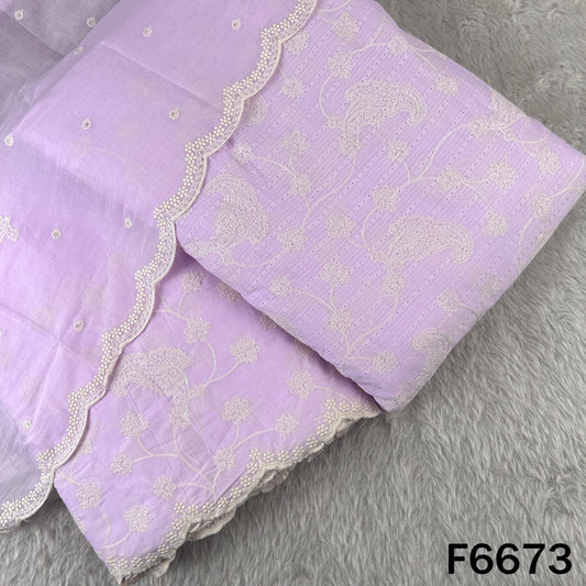 Self Jacqurad Thread Embroidered Cambric Cotton Fabric - F6673