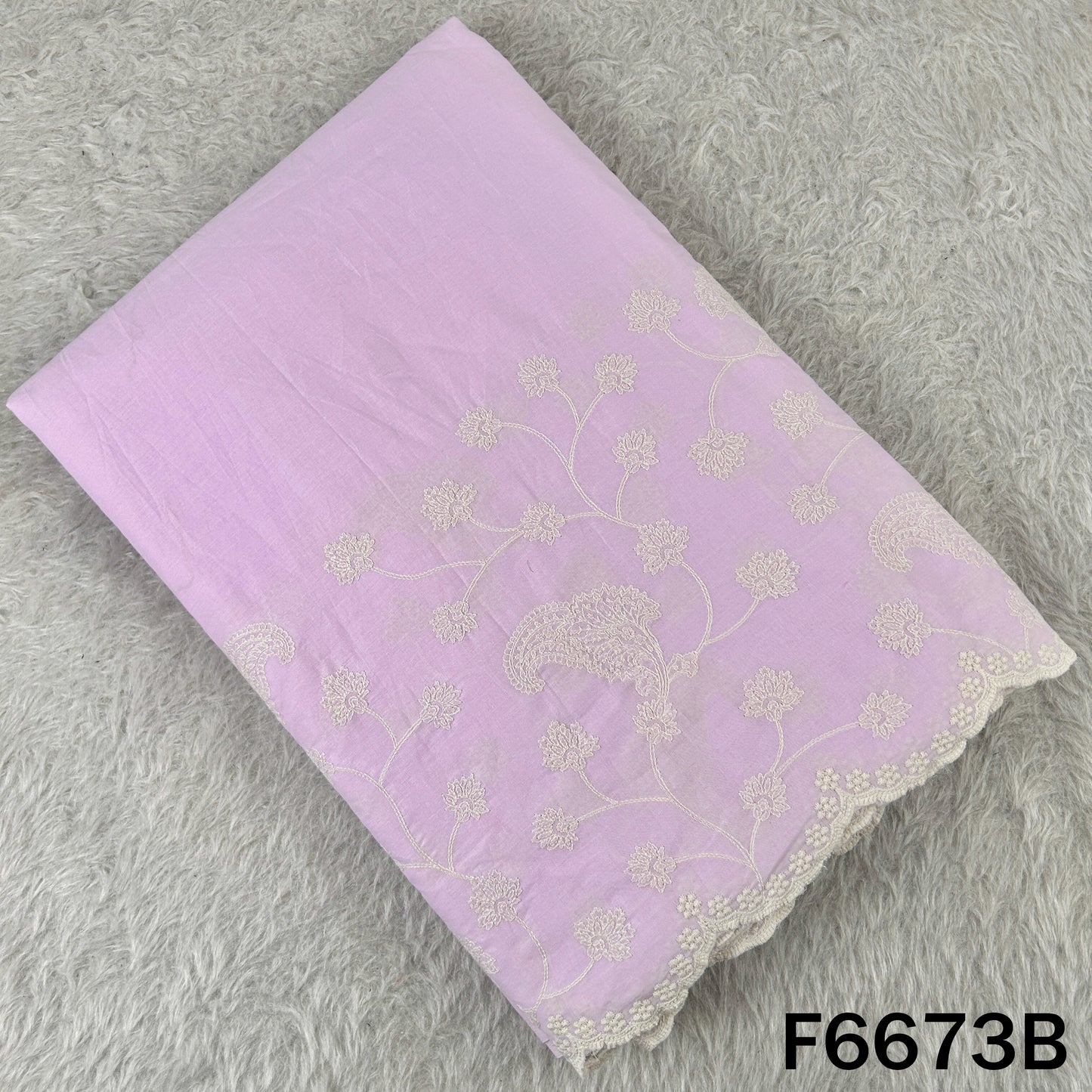 Self Jacqurad Thread Embroidered Cambric Cotton Fabric - F6673