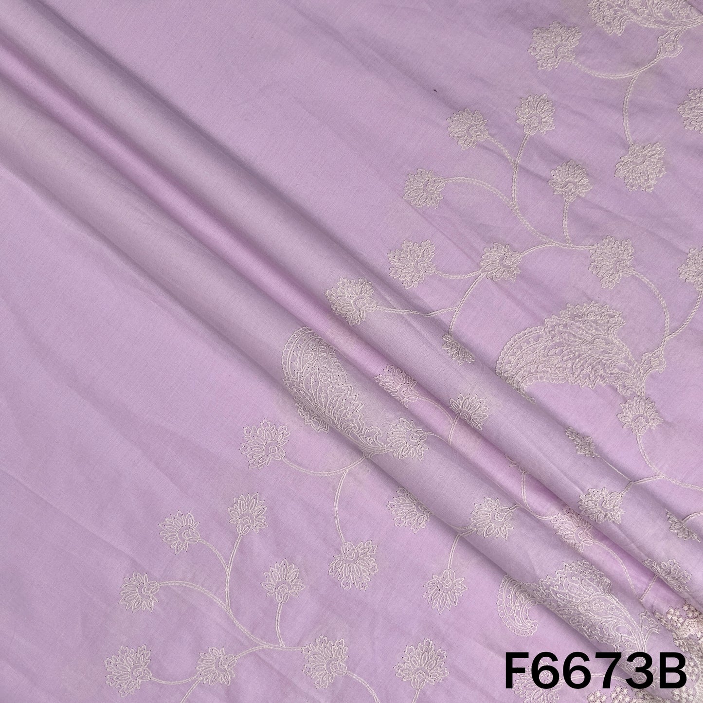 Self Jacqurad Thread Embroidered Cambric Cotton Fabric - F6673