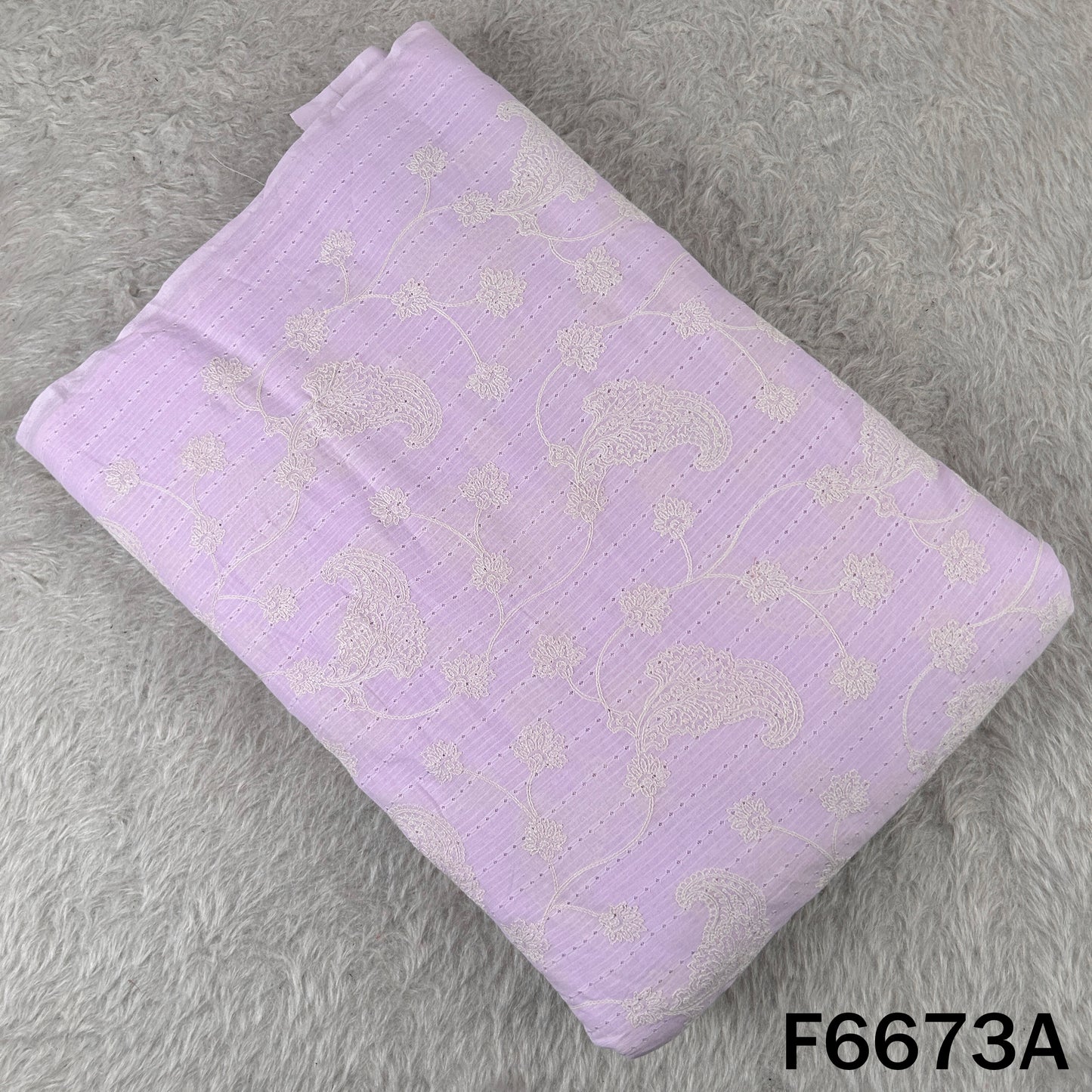 Self Jacqurad Thread Embroidered Cambric Cotton Fabric - F6673
