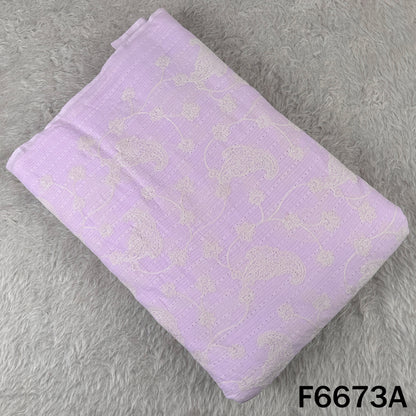 Self Jacqurad Thread Embroidered Cambric Cotton Fabric - F6673