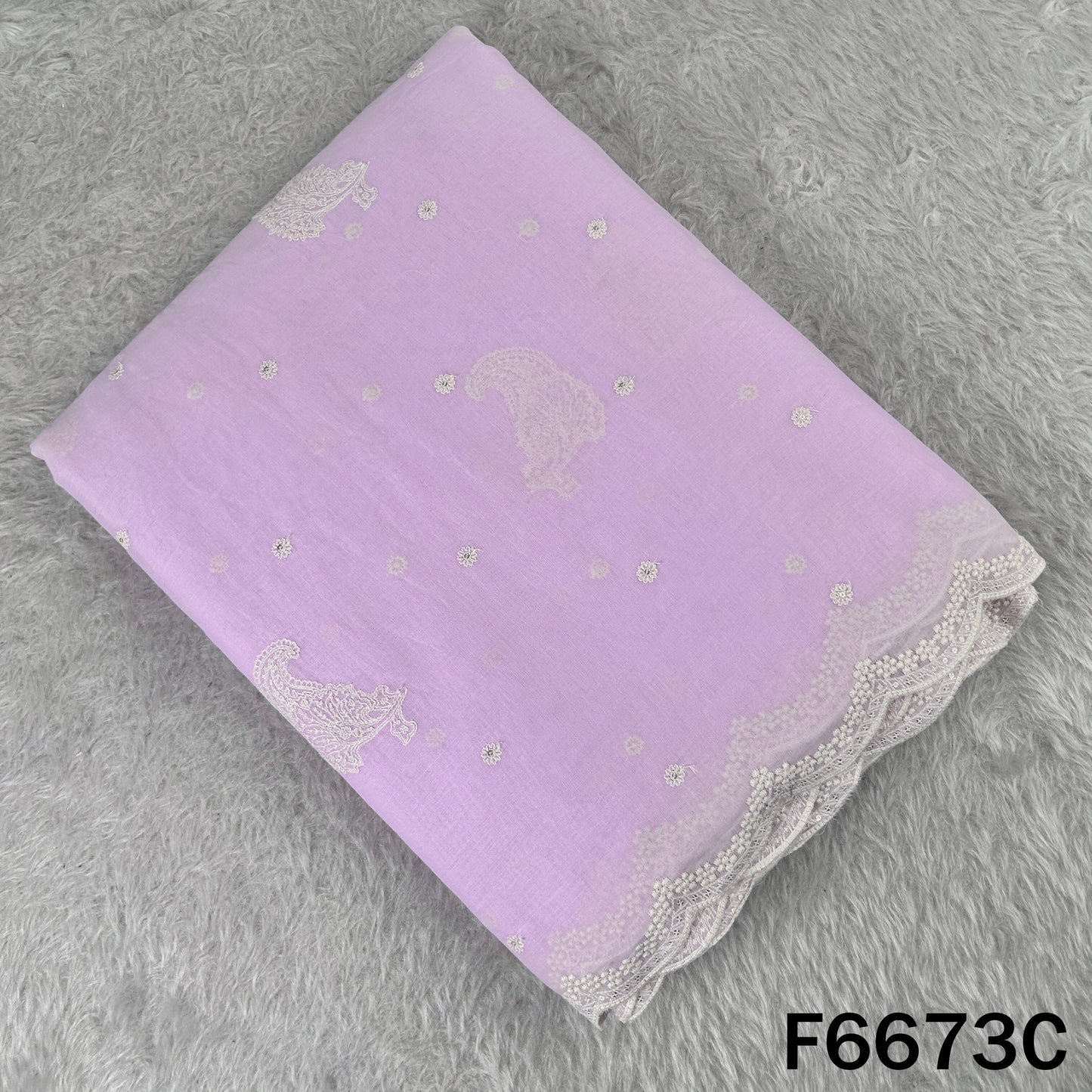 Self Jacqurad Thread Embroidered Cambric Cotton Fabric - F6673
