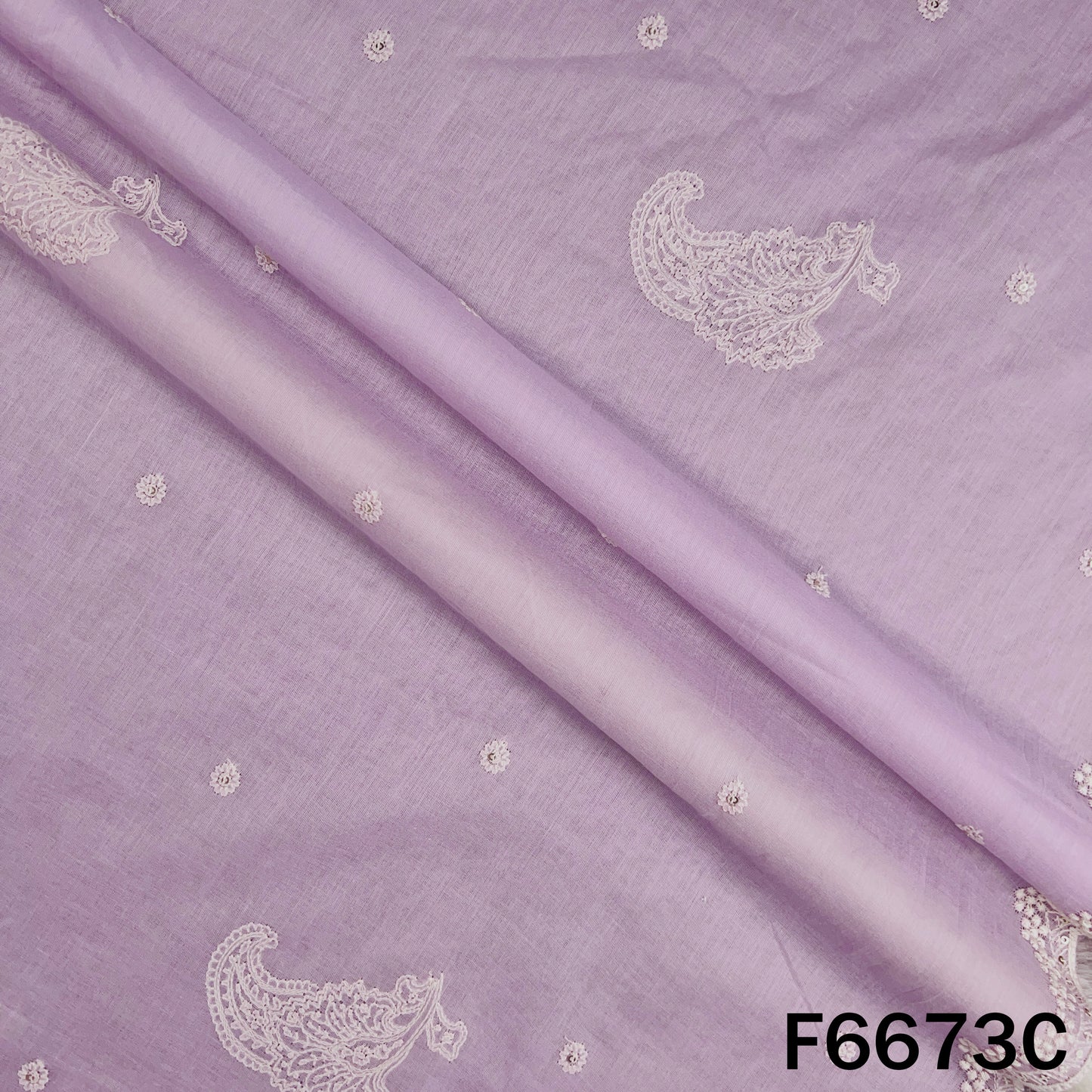 Self Jacqurad Thread Embroidered Cambric Cotton Fabric - F6673