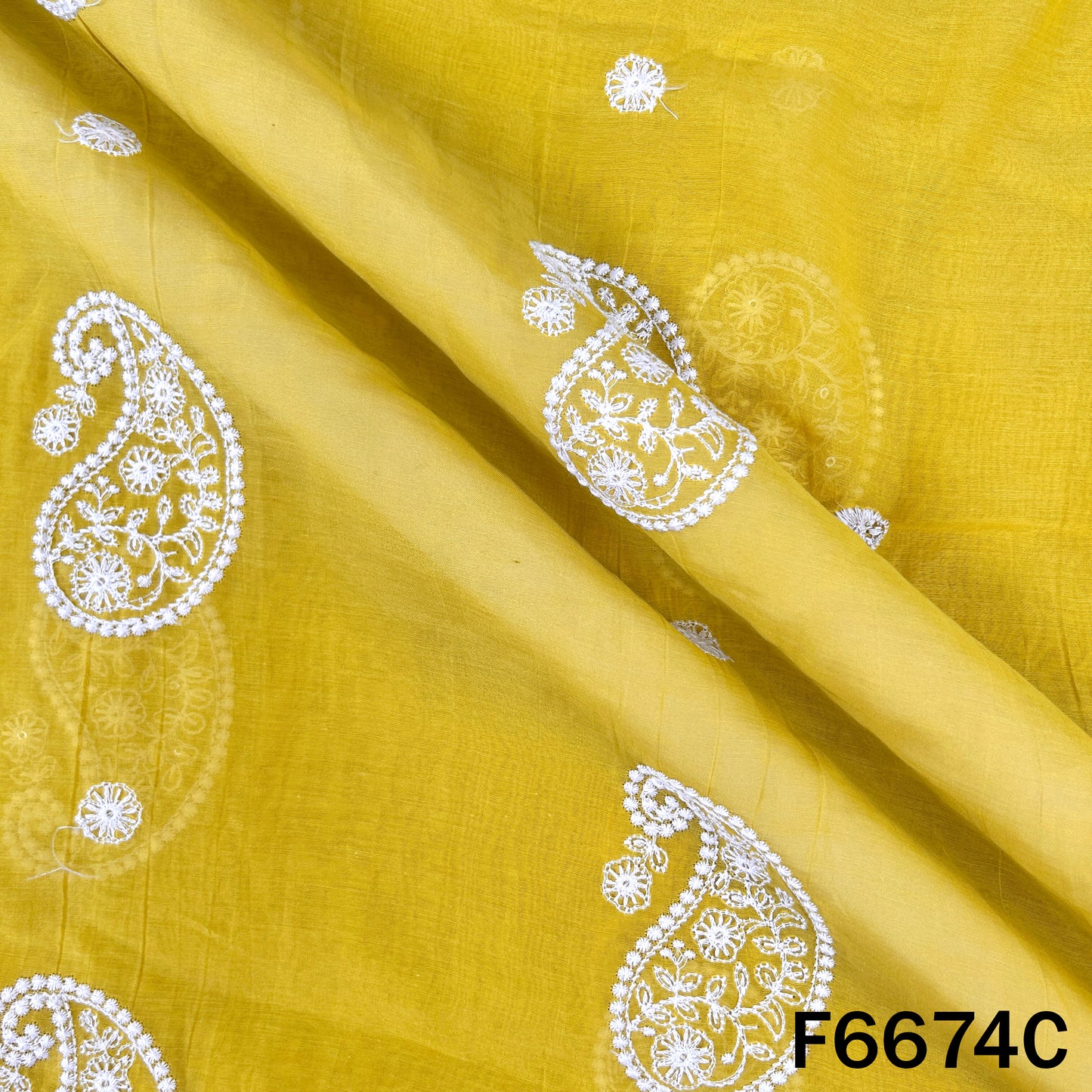 Thread Sequins Embroidered Mul Chanderi Fabric - F6674