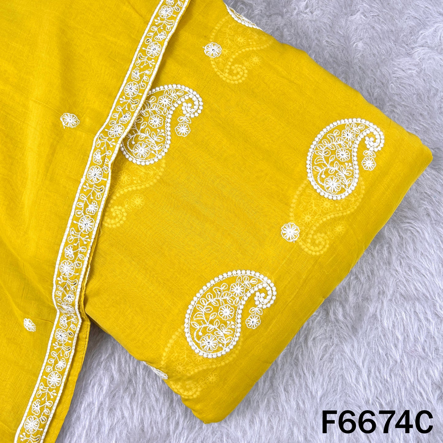 Thread Sequins Embroidered Mul Chanderi Fabric - F6674