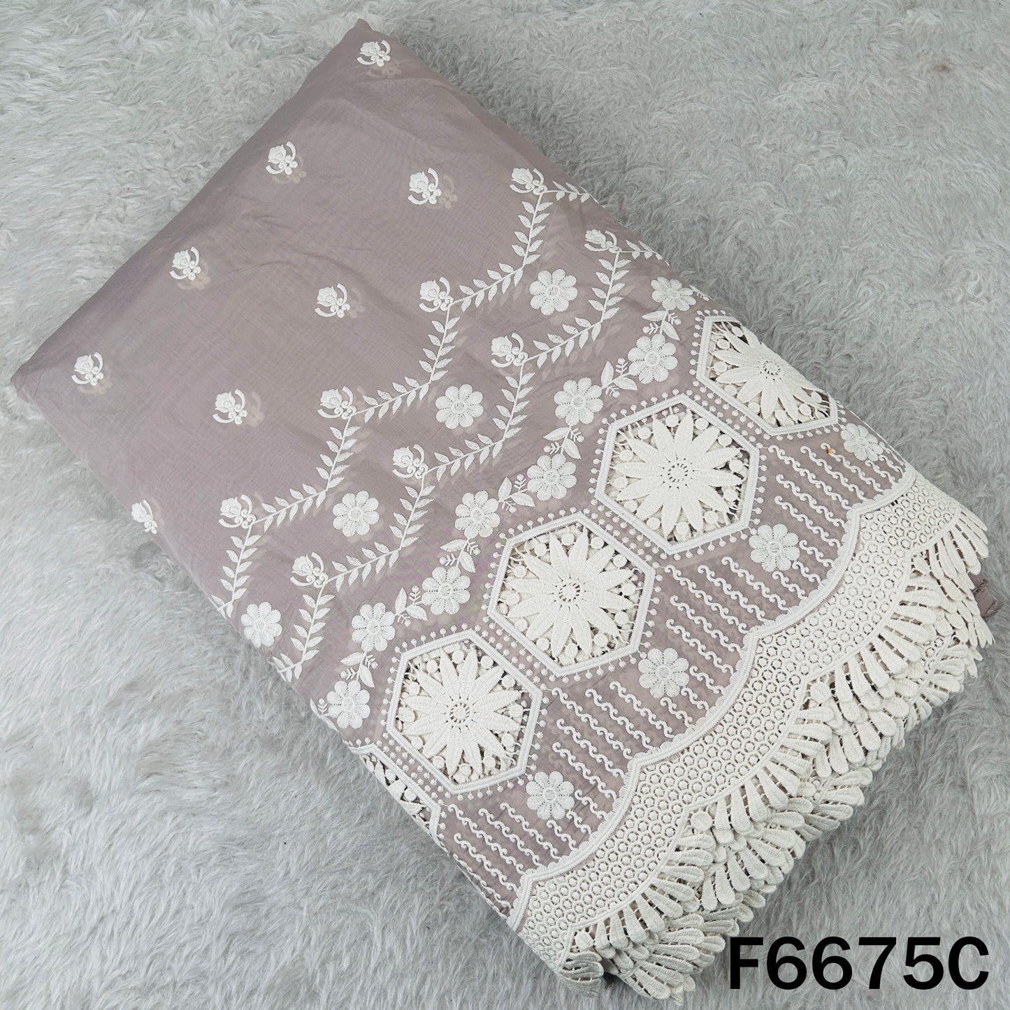 Thread Embroidered Lace Work Muslin Silk Fabric - F6675