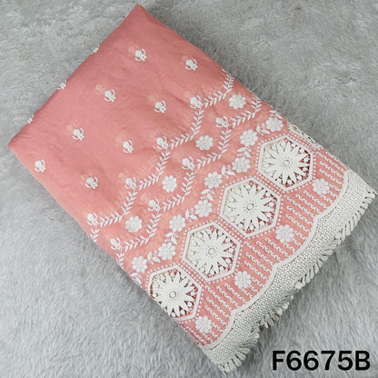 Thread Embroidered Lace Work Muslin Silk Fabric - F6675
