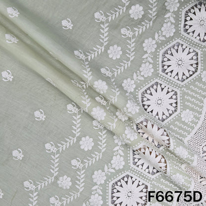Thread Embroidered Lace Work Muslin Silk Fabric - F6675