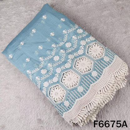 Thread Embroidered Lace Work Muslin Silk Fabric - F6675