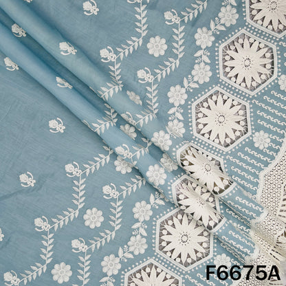 Thread Embroidered Lace Work Muslin Silk Fabric - F6675
