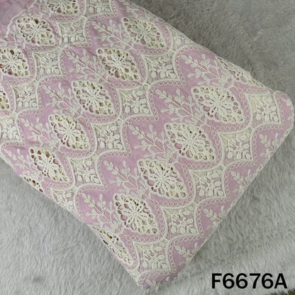 Thread Embroidered Cut Work Cambric Cotton Fabric - F6676