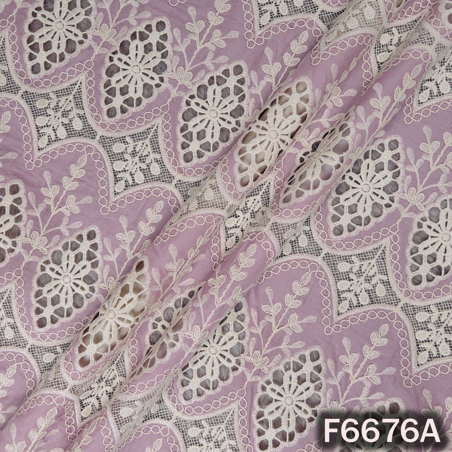 Thread Embroidered Cut Work Cambric Cotton Fabric - F6676