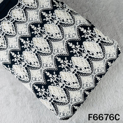 Thread Embroidered Cut Work Cambric Cotton Fabric - F6676