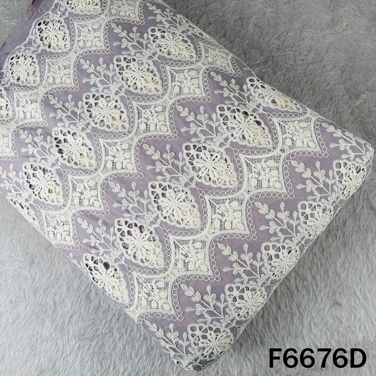 Thread Embroidered Cut Work Cambric Cotton Fabric - F6676