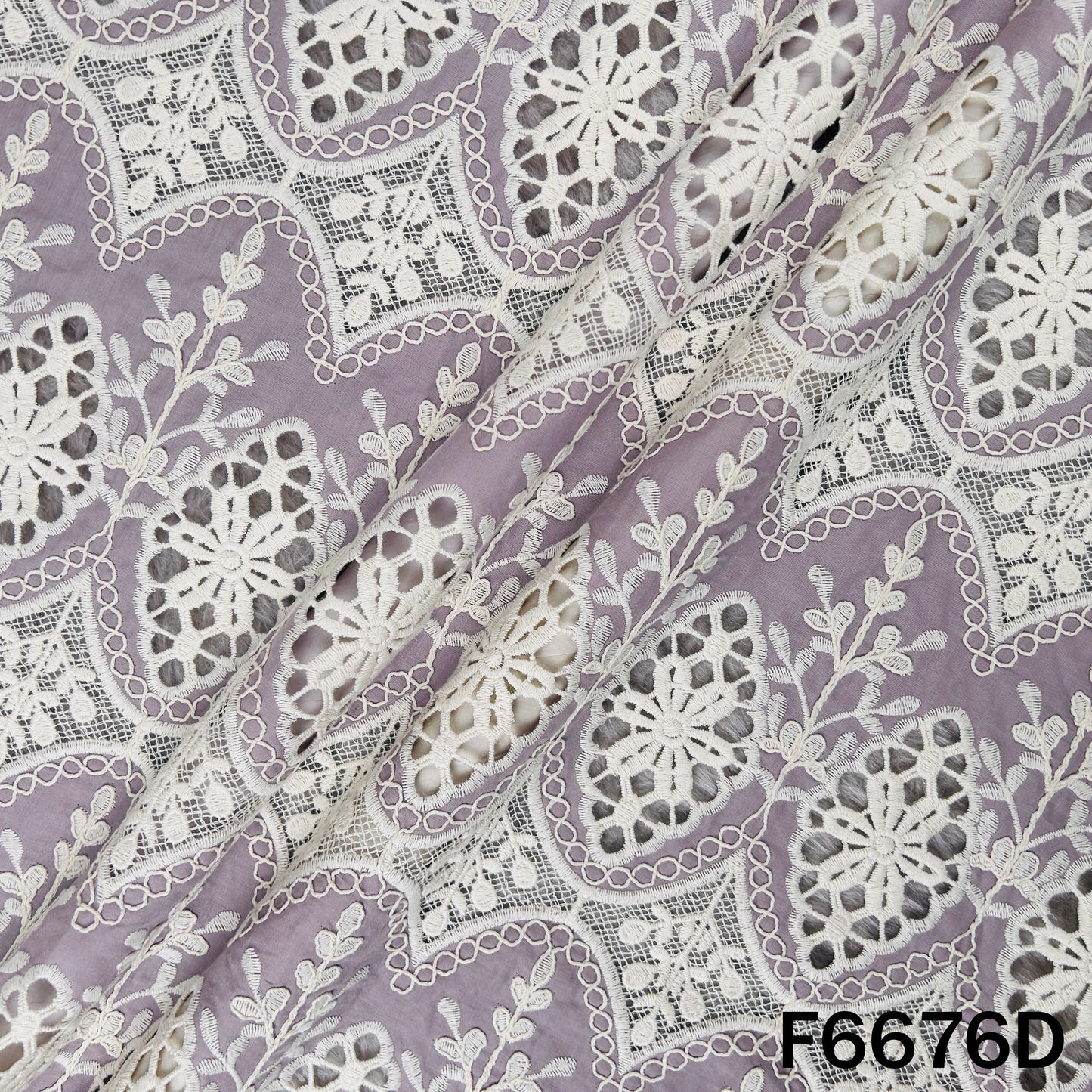 Thread Embroidered Cut Work Cambric Cotton Fabric - F6676