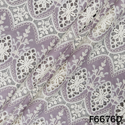 Thread Embroidered Cut Work Cambric Cotton Fabric - F6676