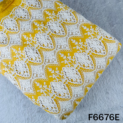 Thread Embroidered Cut Work Cambric Cotton Fabric - F6676