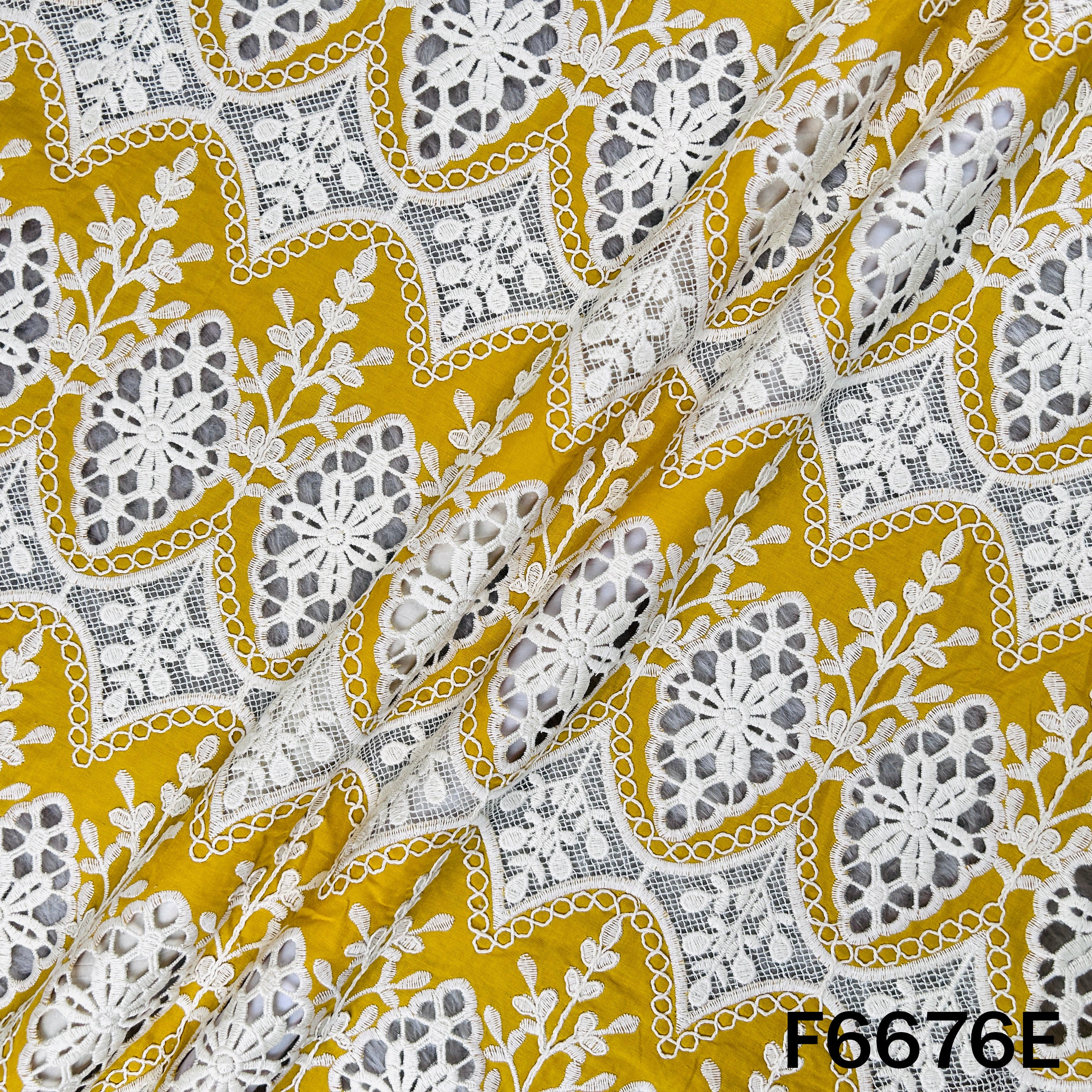 Thread Embroidered Cut Work Cambric Cotton Fabric - F6676 – Fabricroot