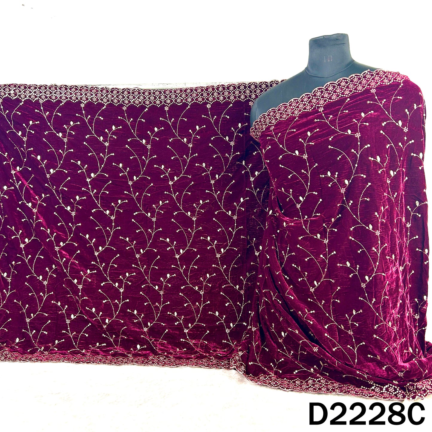 Zari Sequins Embroidered Velvet Dupatta - D2228