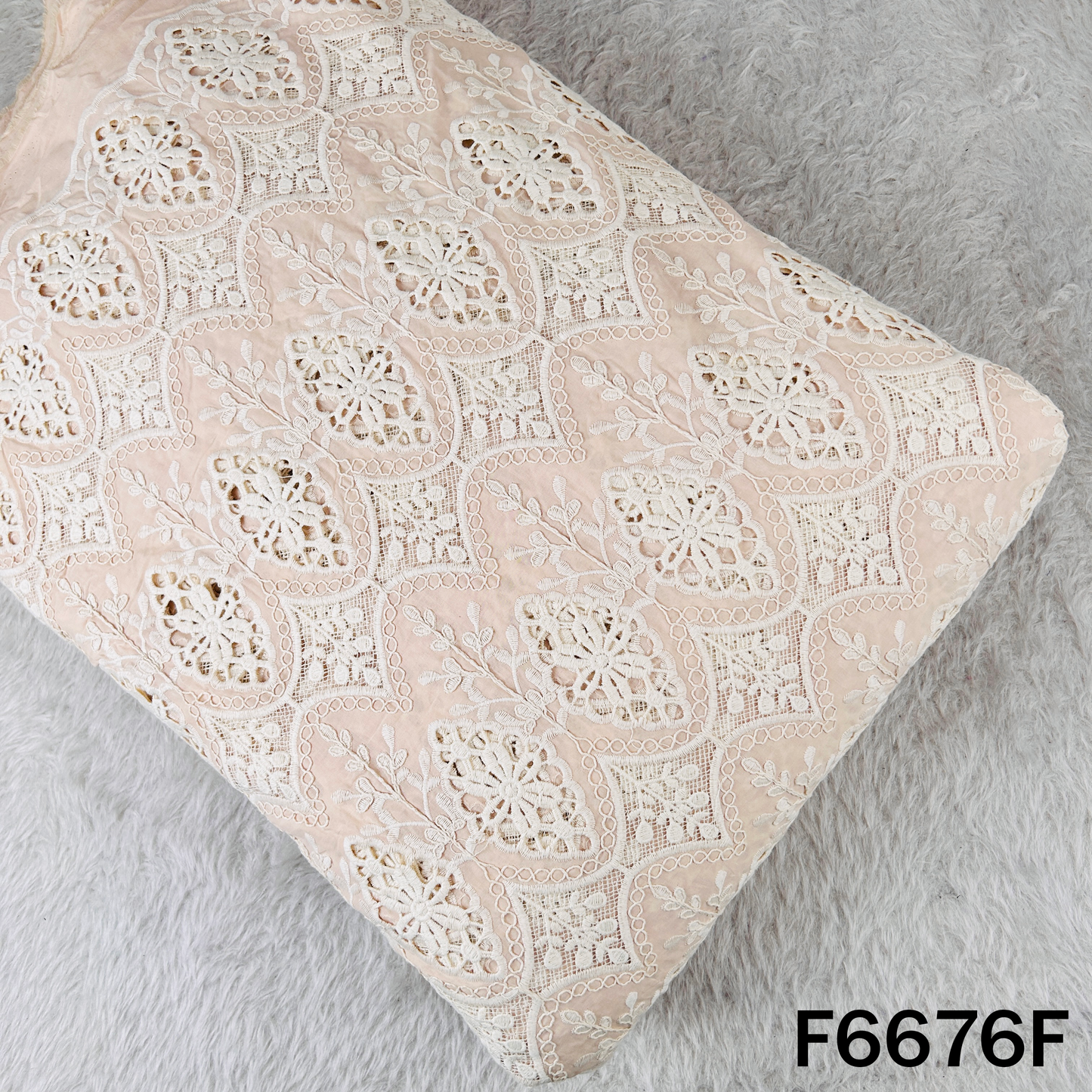 Thread Embroidered Cut Work Cambric Cotton Fabric - F6676
