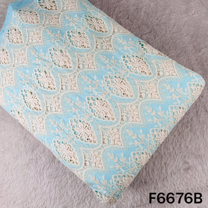Thread Embroidered Cut Work Cambric Cotton Fabric - F6676