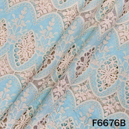 Thread Embroidered Cut Work Cambric Cotton Fabric - F6676