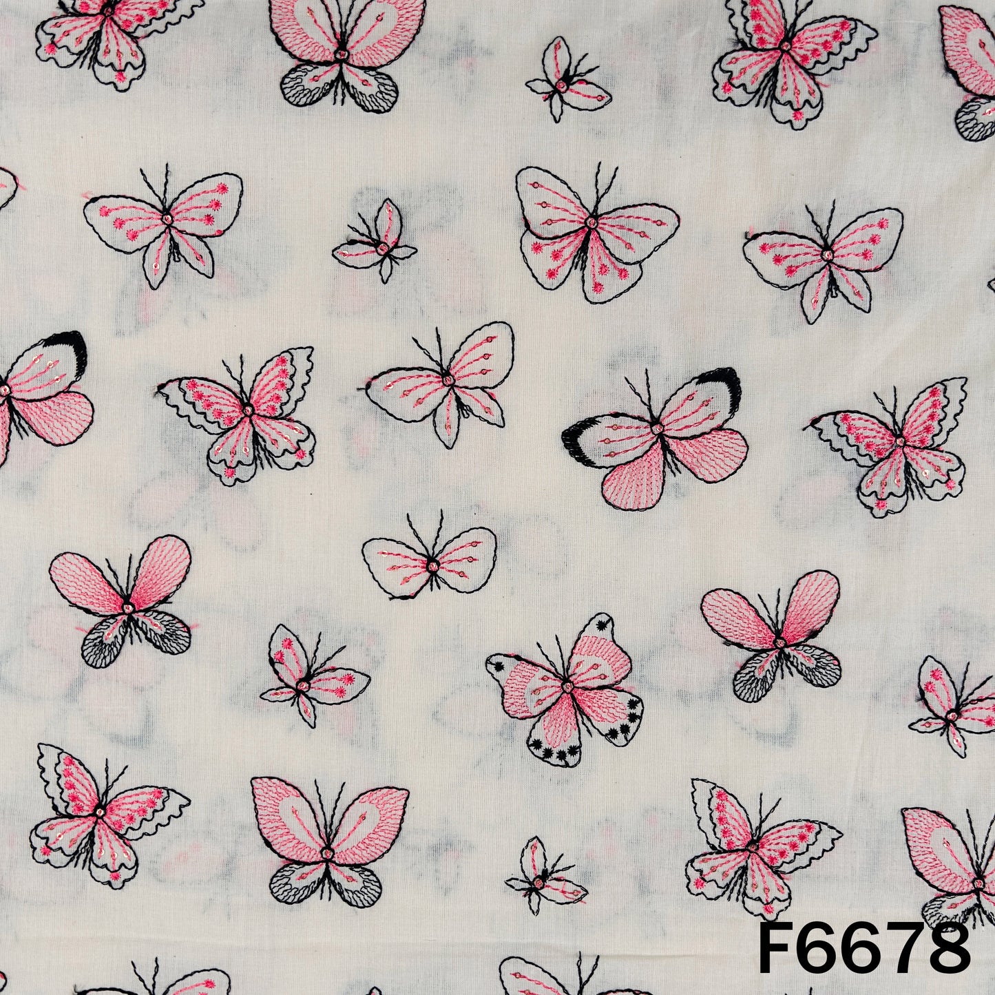Thread Embroidered Sequins Work Cambric Cotton Fabric - F6678