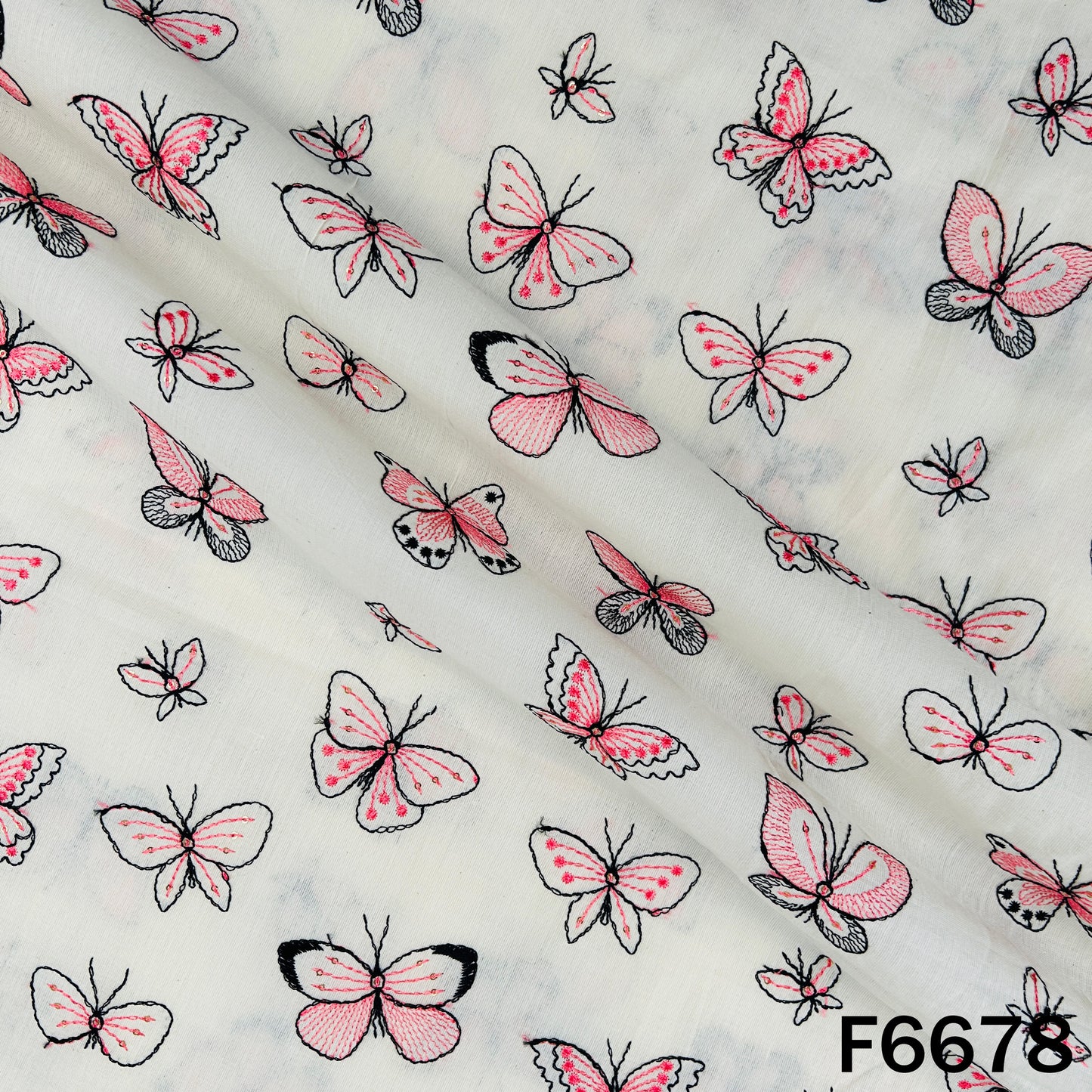 Thread Embroidered Sequins Work Cambric Cotton Fabric - F6678