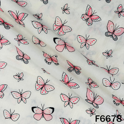 Thread Embroidered Sequins Work Cambric Cotton Fabric - F6678