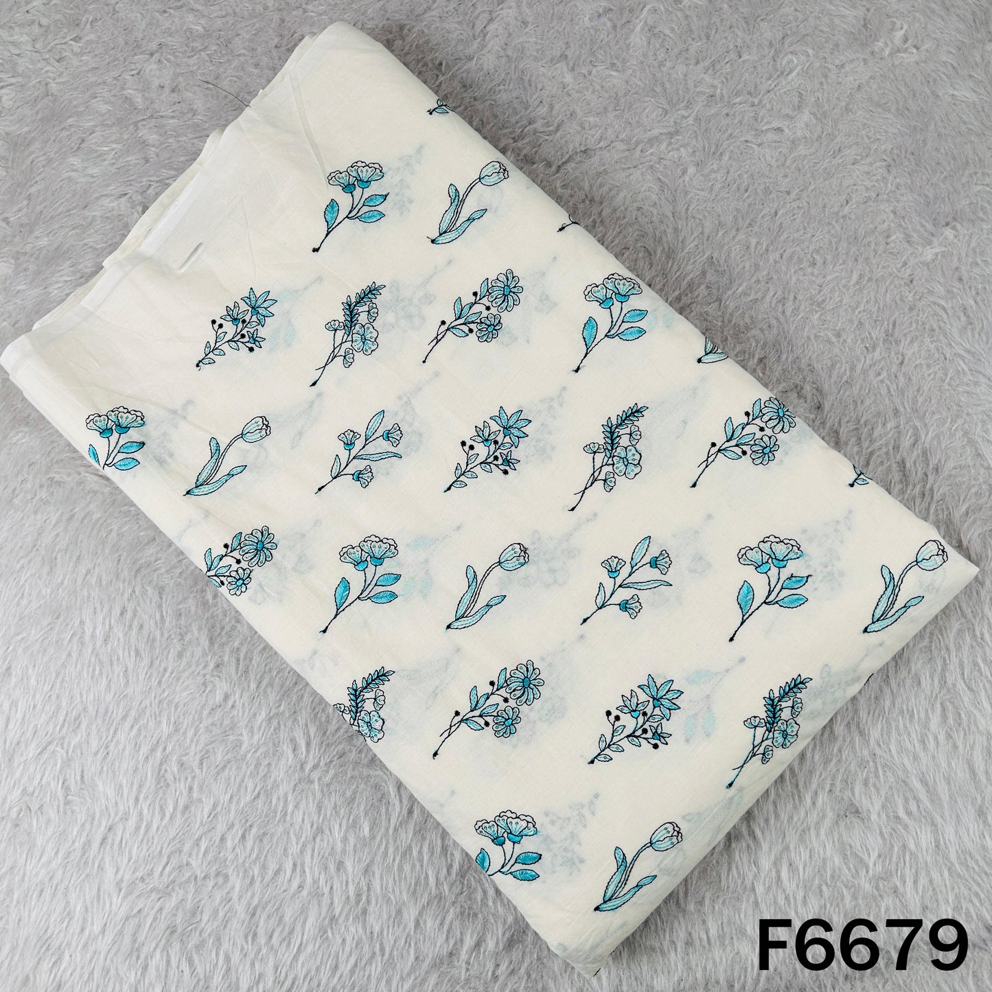 Thread Embroidered Sequins Work Cambric Cotton Fabric - F6679