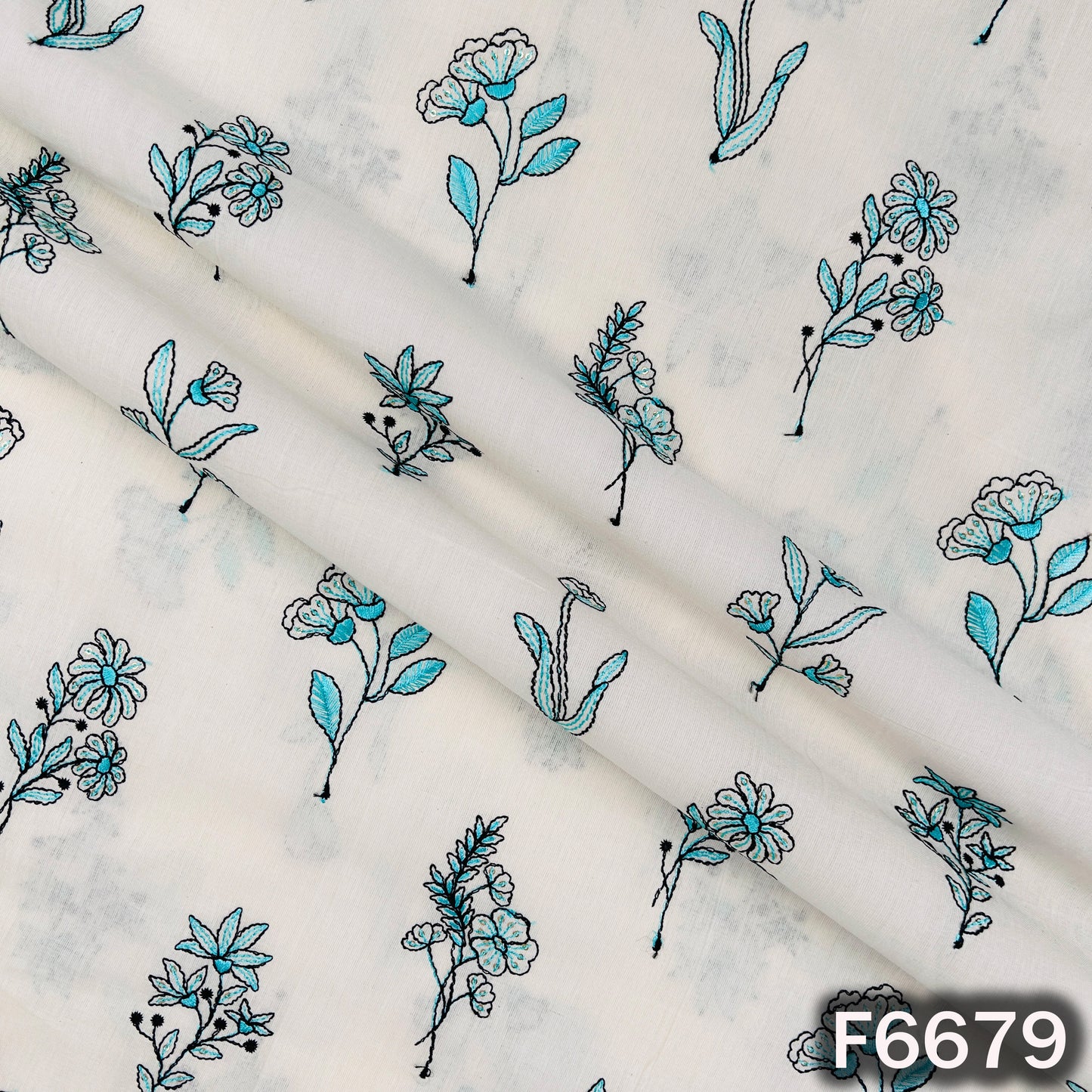 Thread Embroidered Sequins Work Cambric Cotton Fabric - F6679