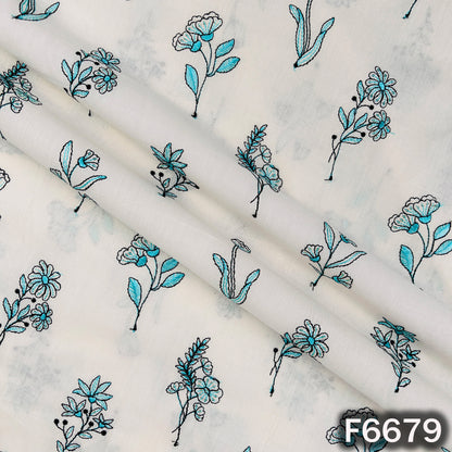 Thread Embroidered Sequins Work Cambric Cotton Fabric - F6679
