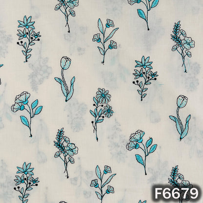 Thread Embroidered Sequins Work Cambric Cotton Fabric - F6679
